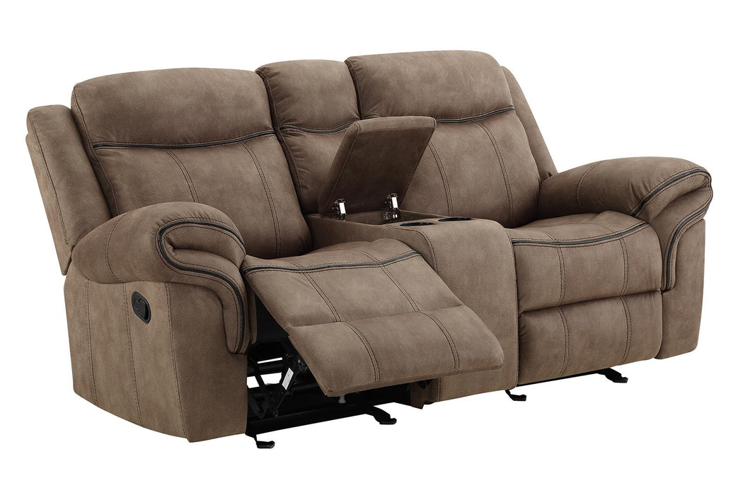 New Classic Furniture Harley Glider Console Loveseat with Dual Recliners in Light Brown