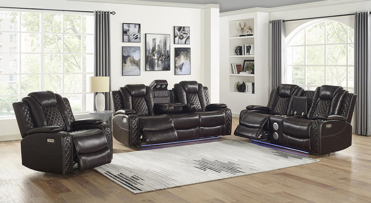 New Classic Furniture Joshua Sofa with Power Headrest and Footrest in Dark Brown