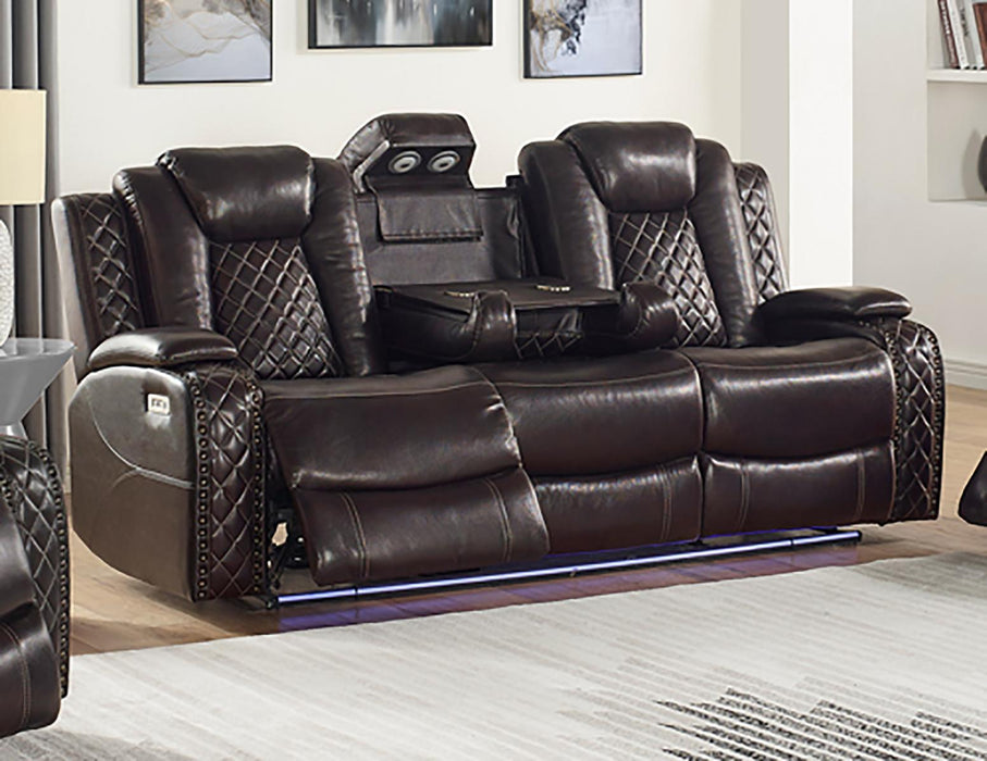 New Classic Furniture Joshua Sofa with Power Headrest and Footrest in Dark Brown image