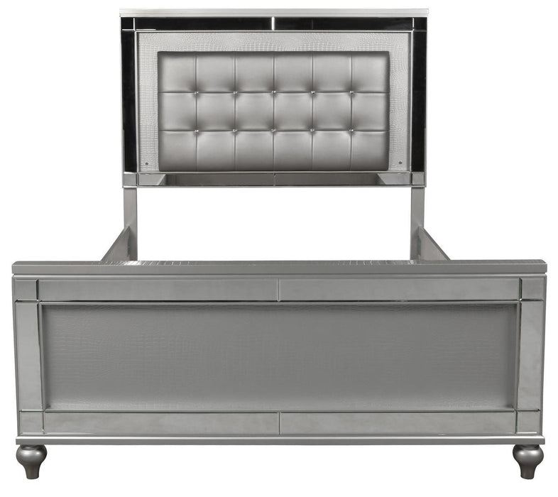 New Classic Furniture Valentino California King Upholstered Lighted Bed in Silver