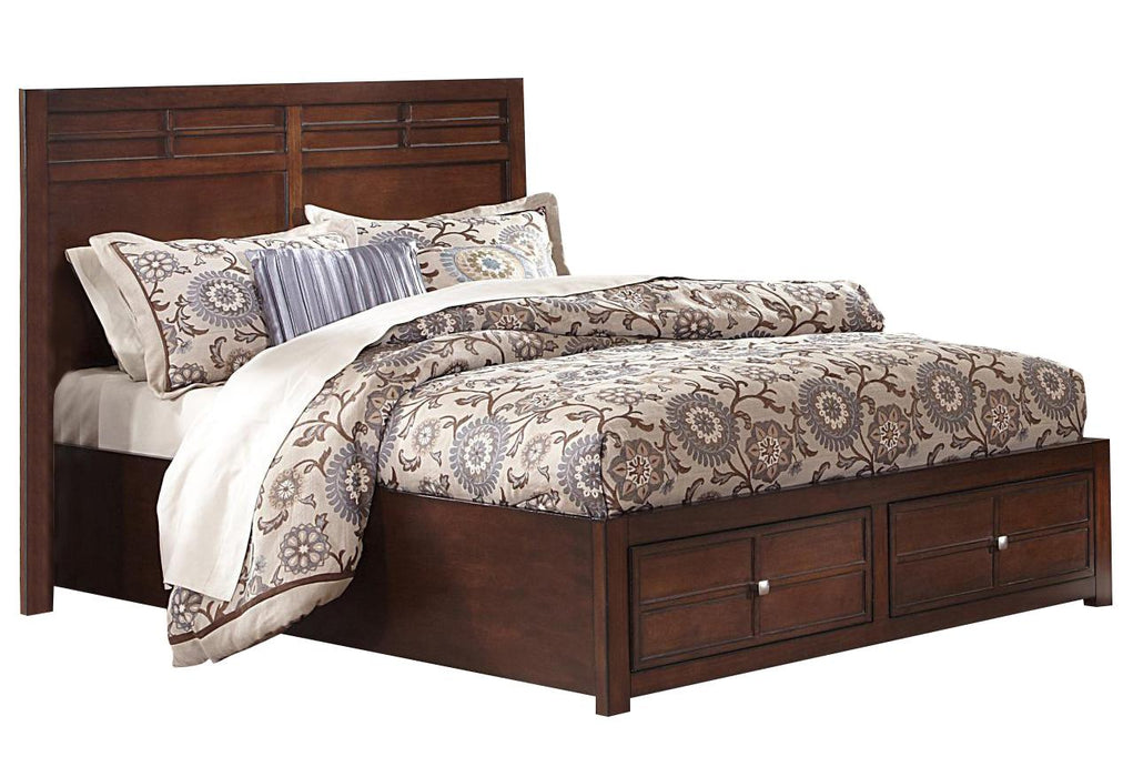 New Classic Kensington Queen Low Profile Bed with Storage Footboard in Burnished Cherry